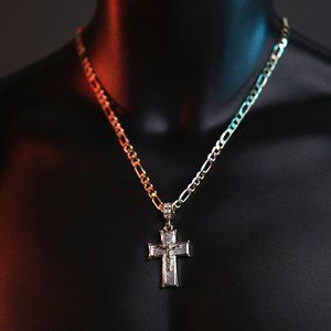 Iced 14k Gold Men's Jesus Cross Pendant + Chain